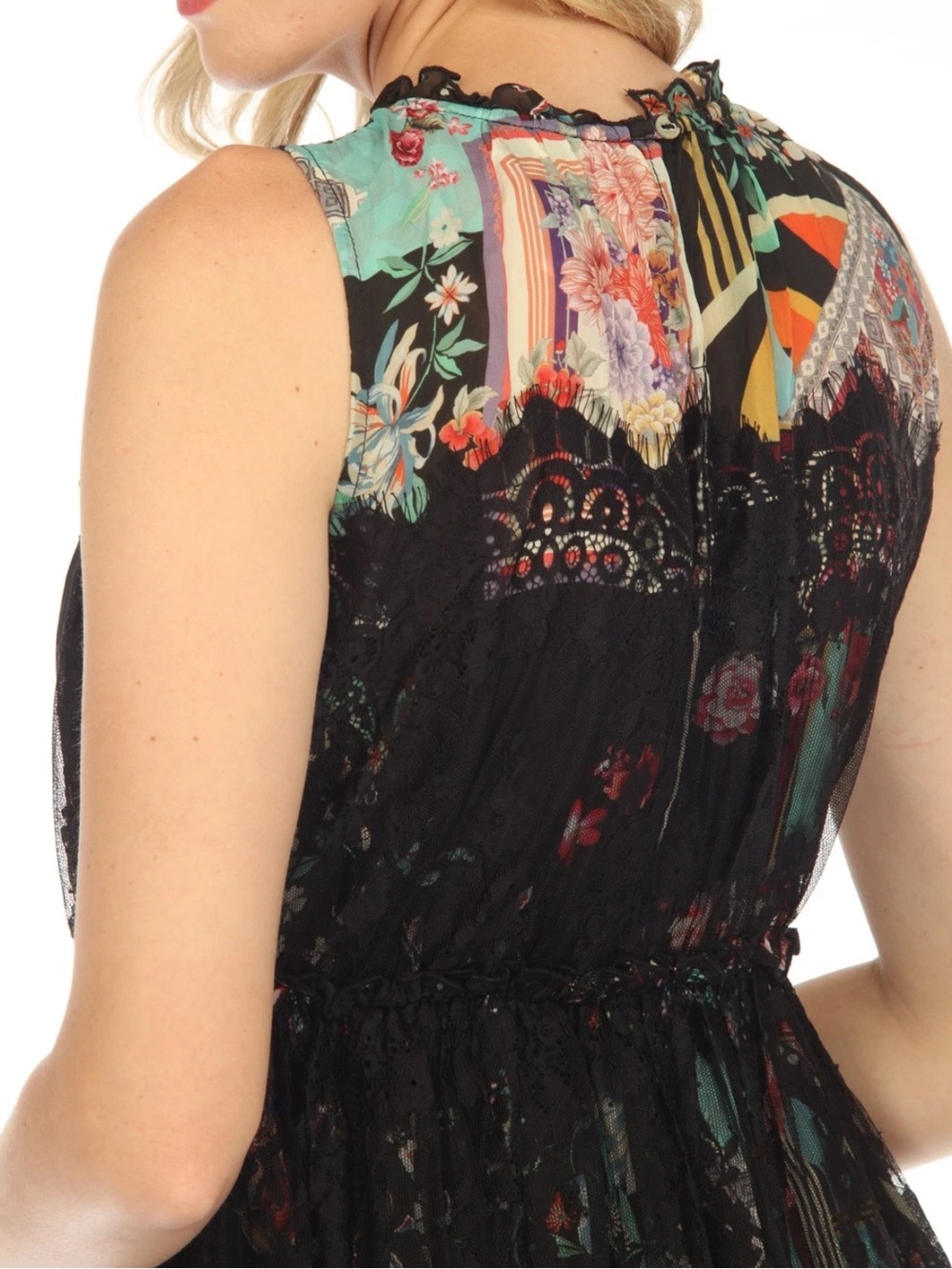 Johnny Was Elderberry Lace Midi Dress Silk Floral Patchwork NWT S - Picture 8 of 16